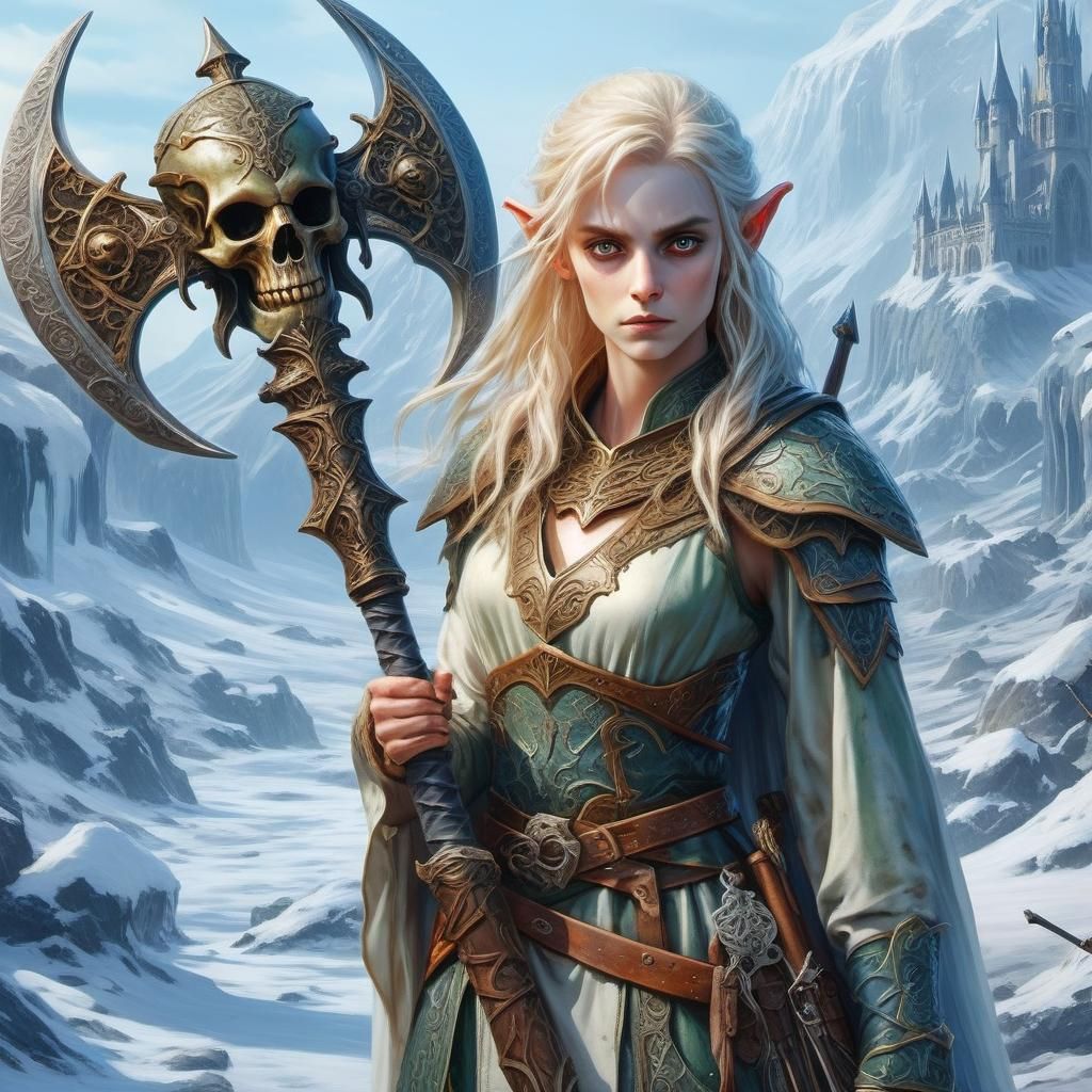 Elf Warrior Wields a Deadly Axe