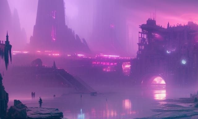 Neon Cyberpunk Horror Art in the Style of Doré