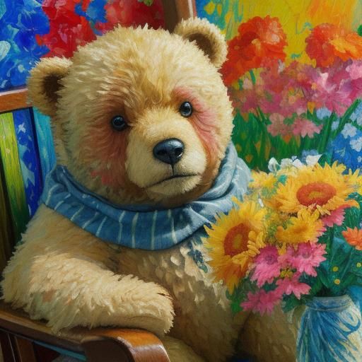 Teddy Bear Portrait in Post-Impressionist Style