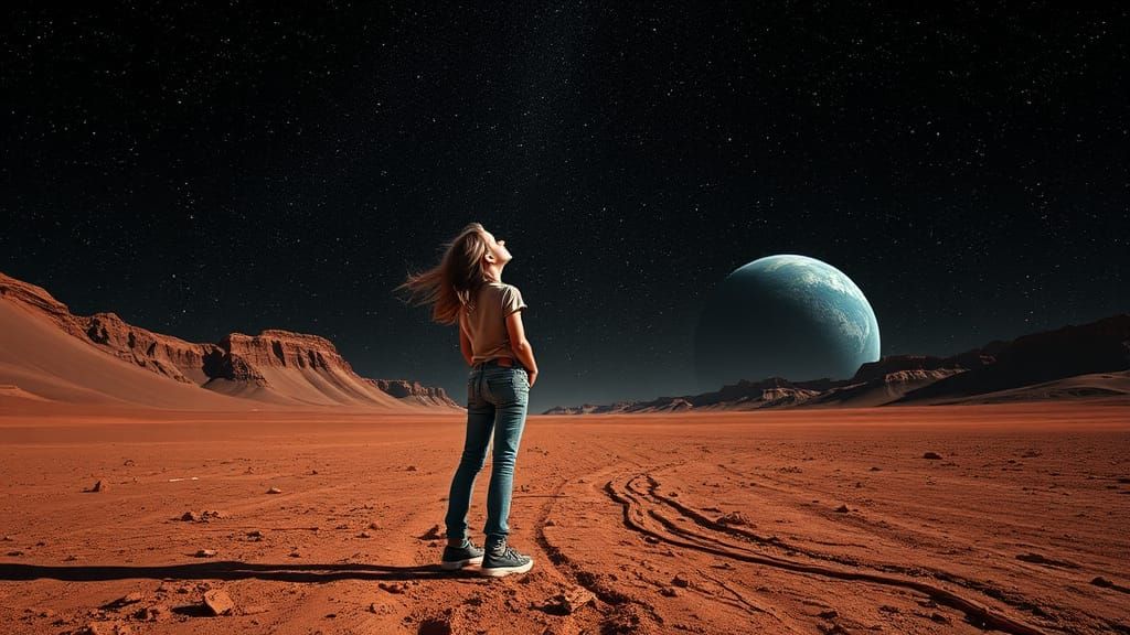 Girl on Venus Gazing at Earth: Cinematic Sci-Fi