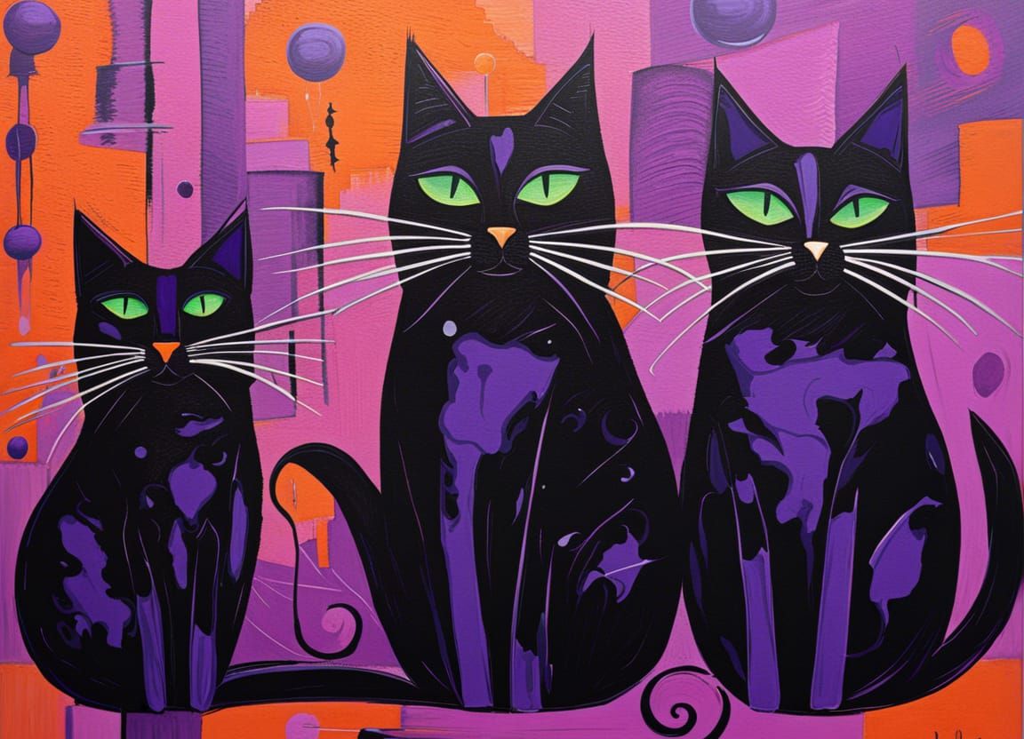 Abstract Cats in Complementary Colors