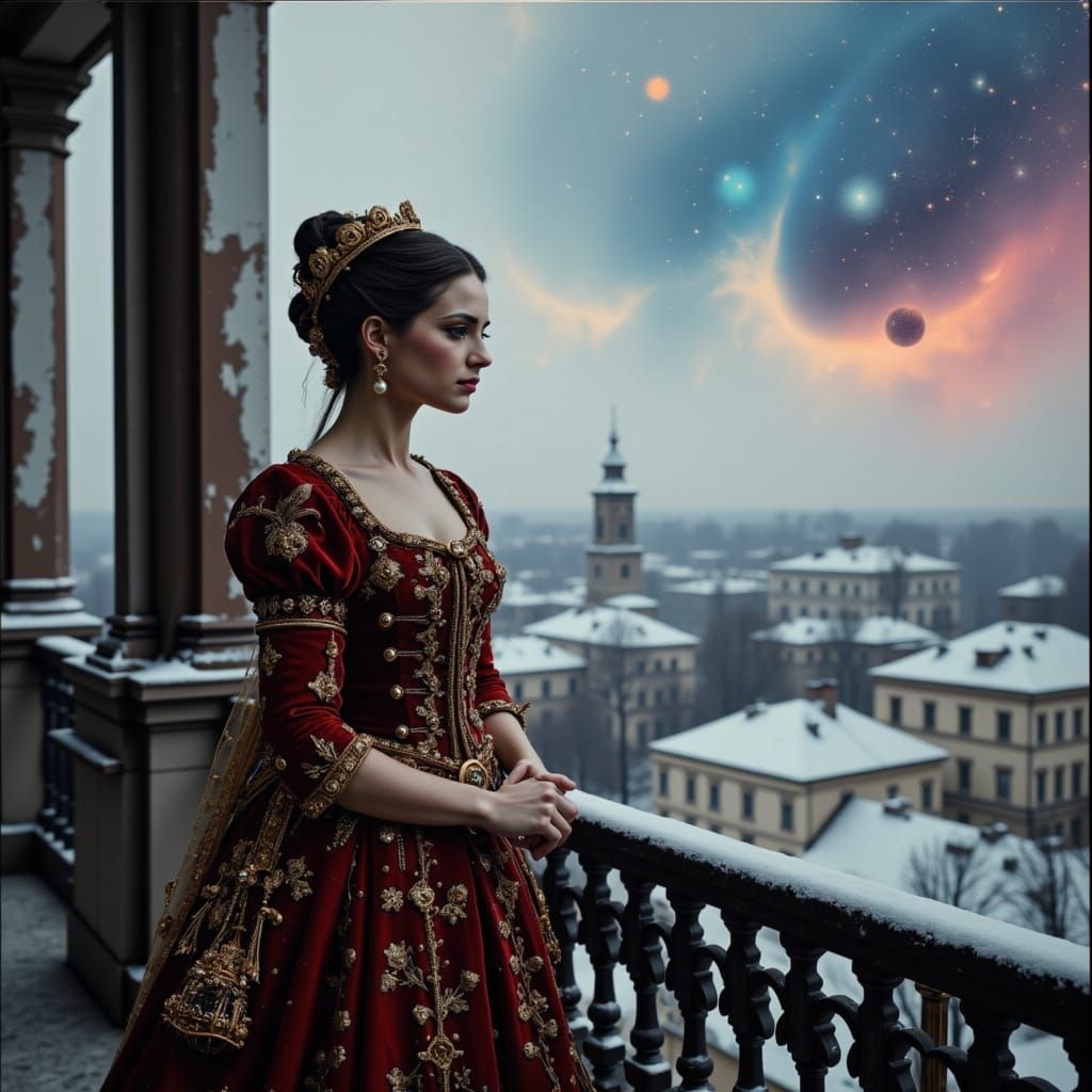 Tsarina Overlooking St. Petersburg in Photorealistic Style