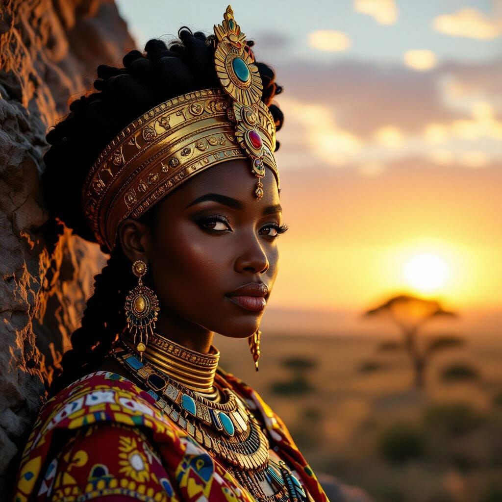 Regal African Queen in Golden Light