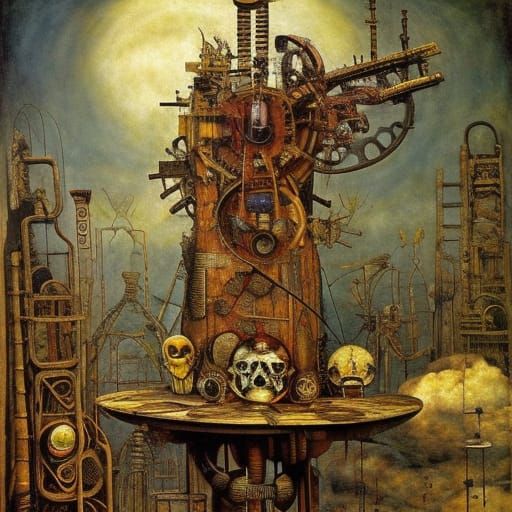 Steampunk Airship Over Zombie Wonderland: Geometric Ink Pain...