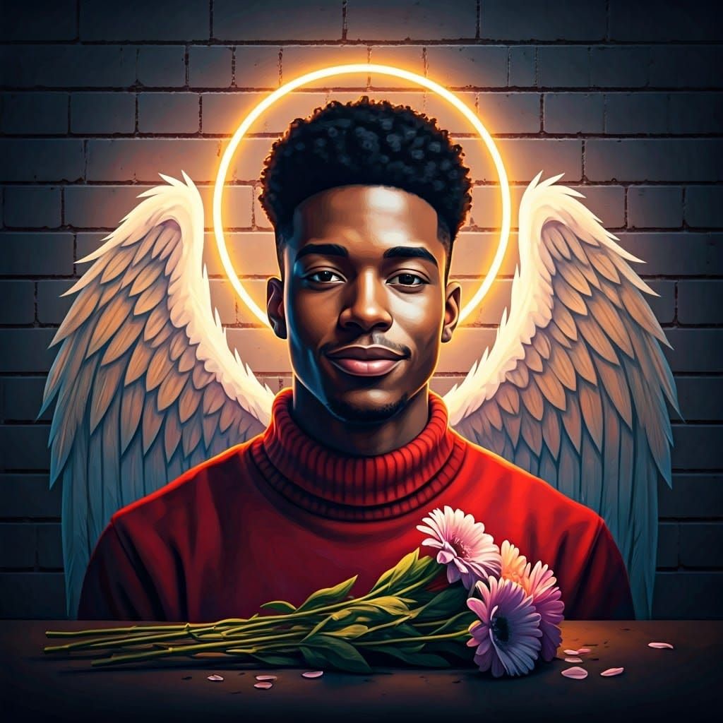 Serene Portrait with Halo and Wings