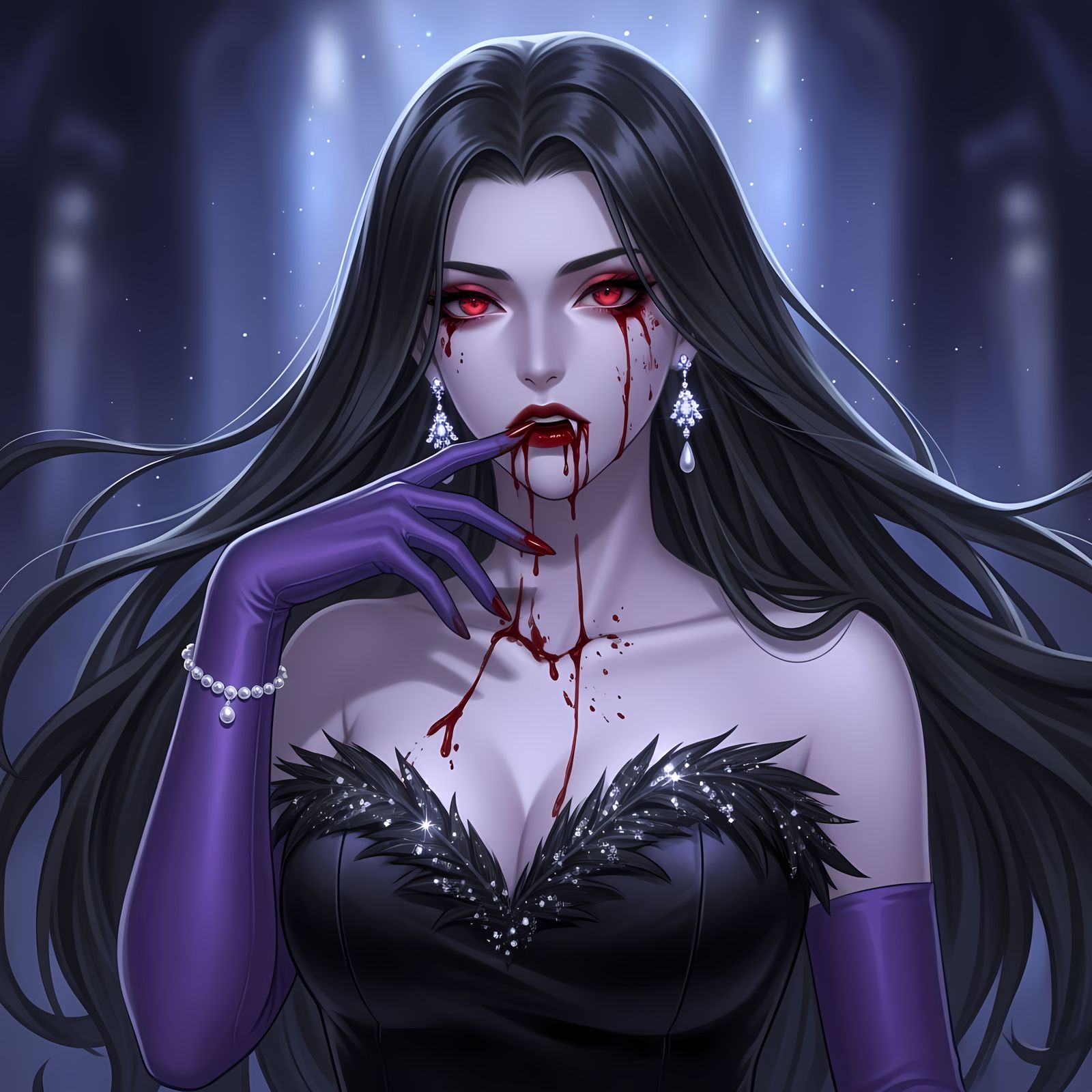 Gothic Vampire Woman with Red Eyes in Anime Style