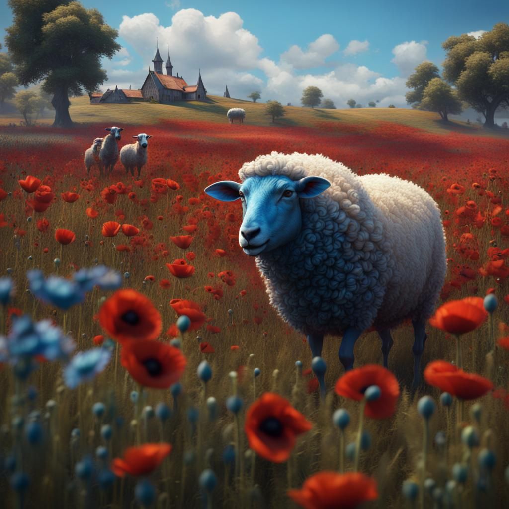 Giant Creature in Poppy Field: Fantasy Concept Art