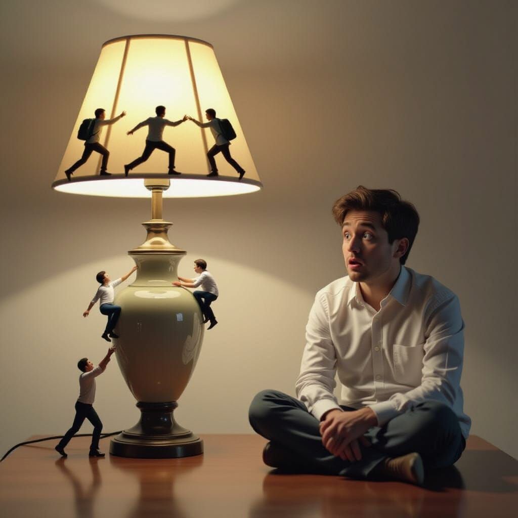 Tiny People Invade Table Lamp, Terrifying Normal-Sized Perso...