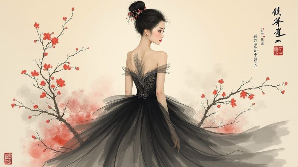 Elegant Lady in Traditional Chinese-Inspired Ball Gown