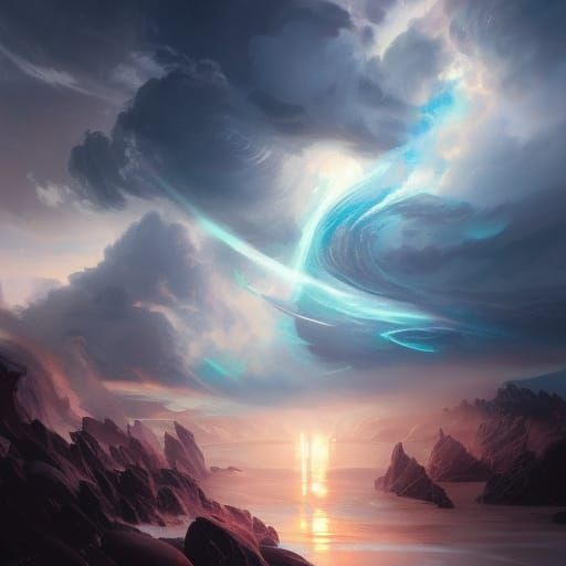 Stormy Seas with Otherworldly Lights as Oil Painting