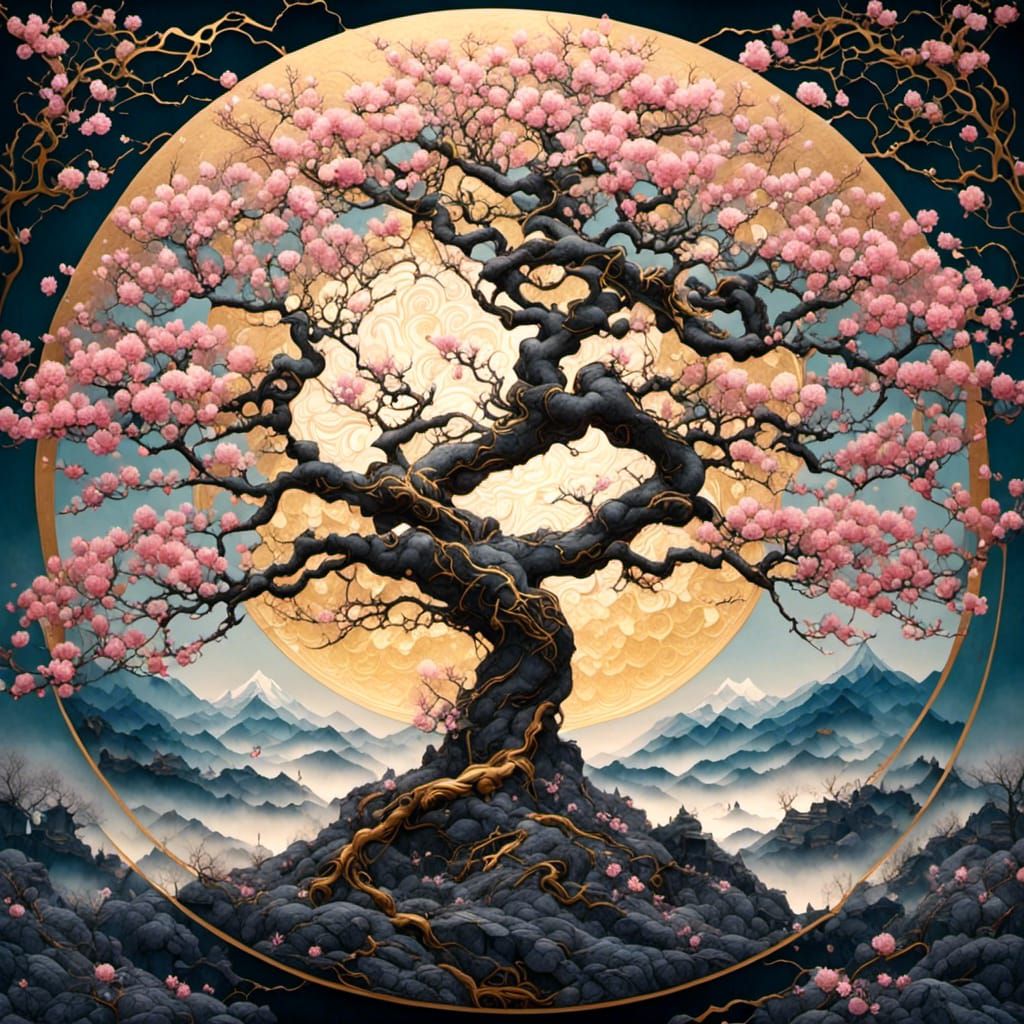 Kintsugi Cherry Blossom Tree at Sunrise