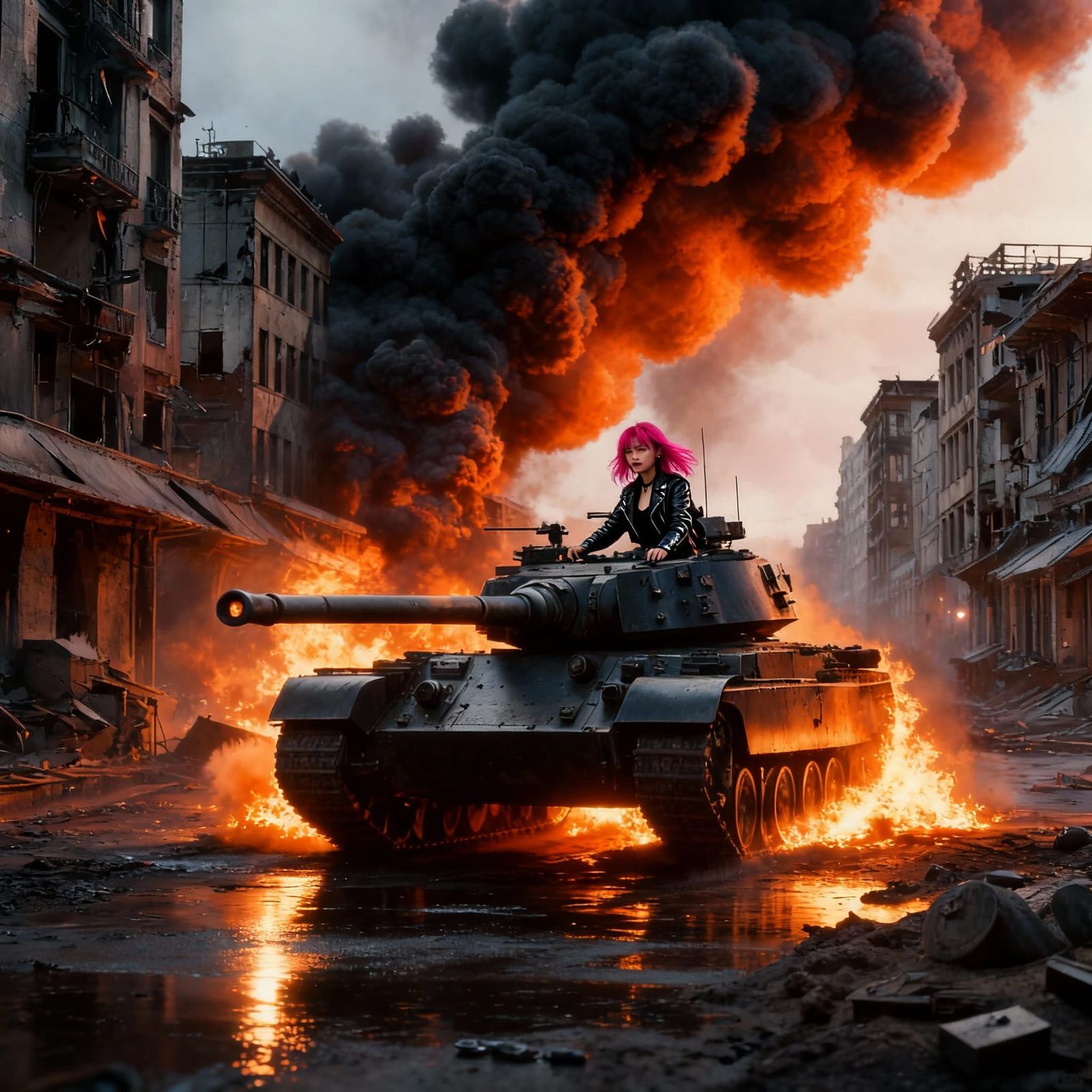 Girl Riding a Military Tank