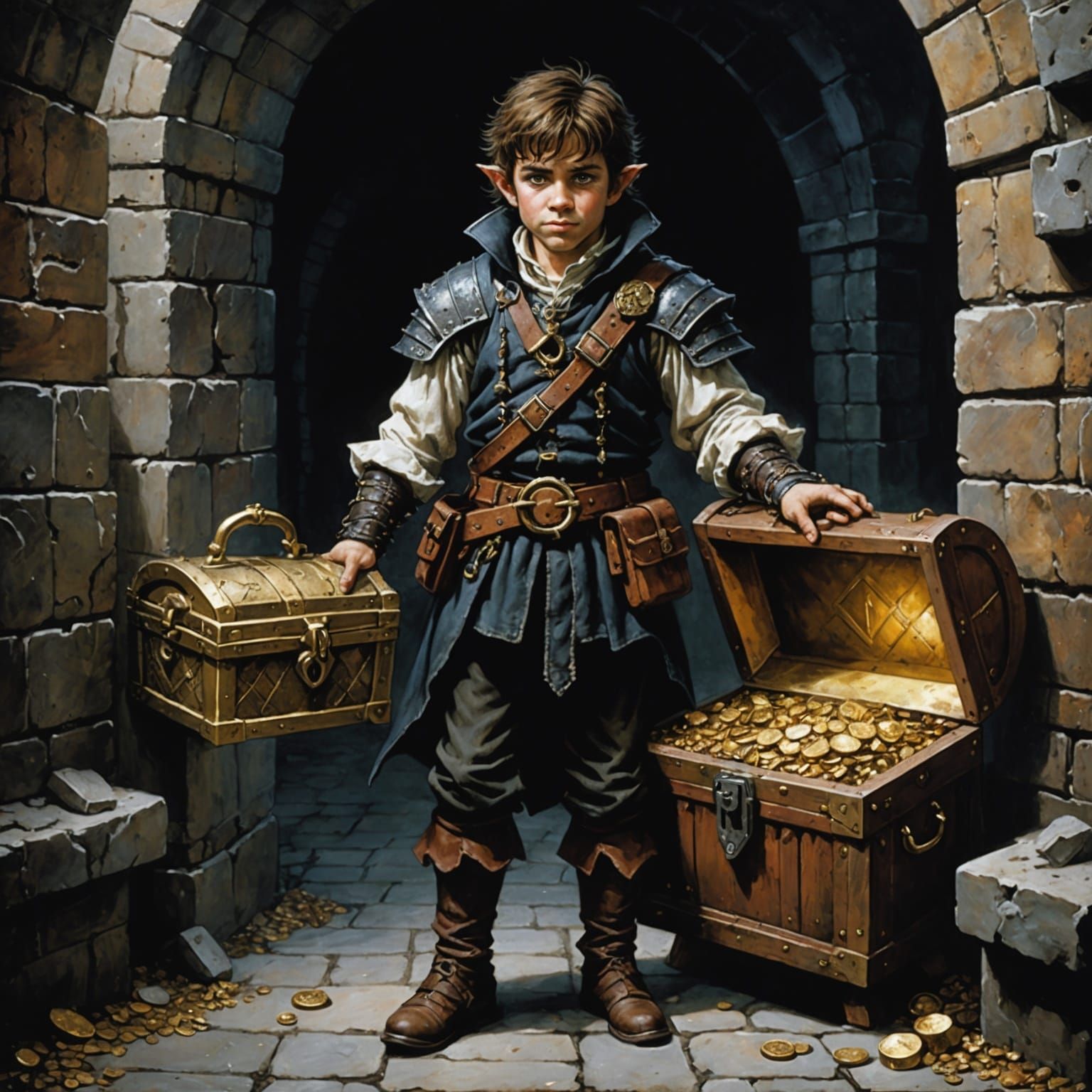Halfling Thief in Dark Dungeon, Dark Fantasy Concept Art