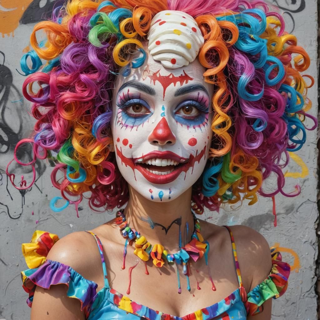 Clown Catrina in Vibrant Mexican Graffiti Art