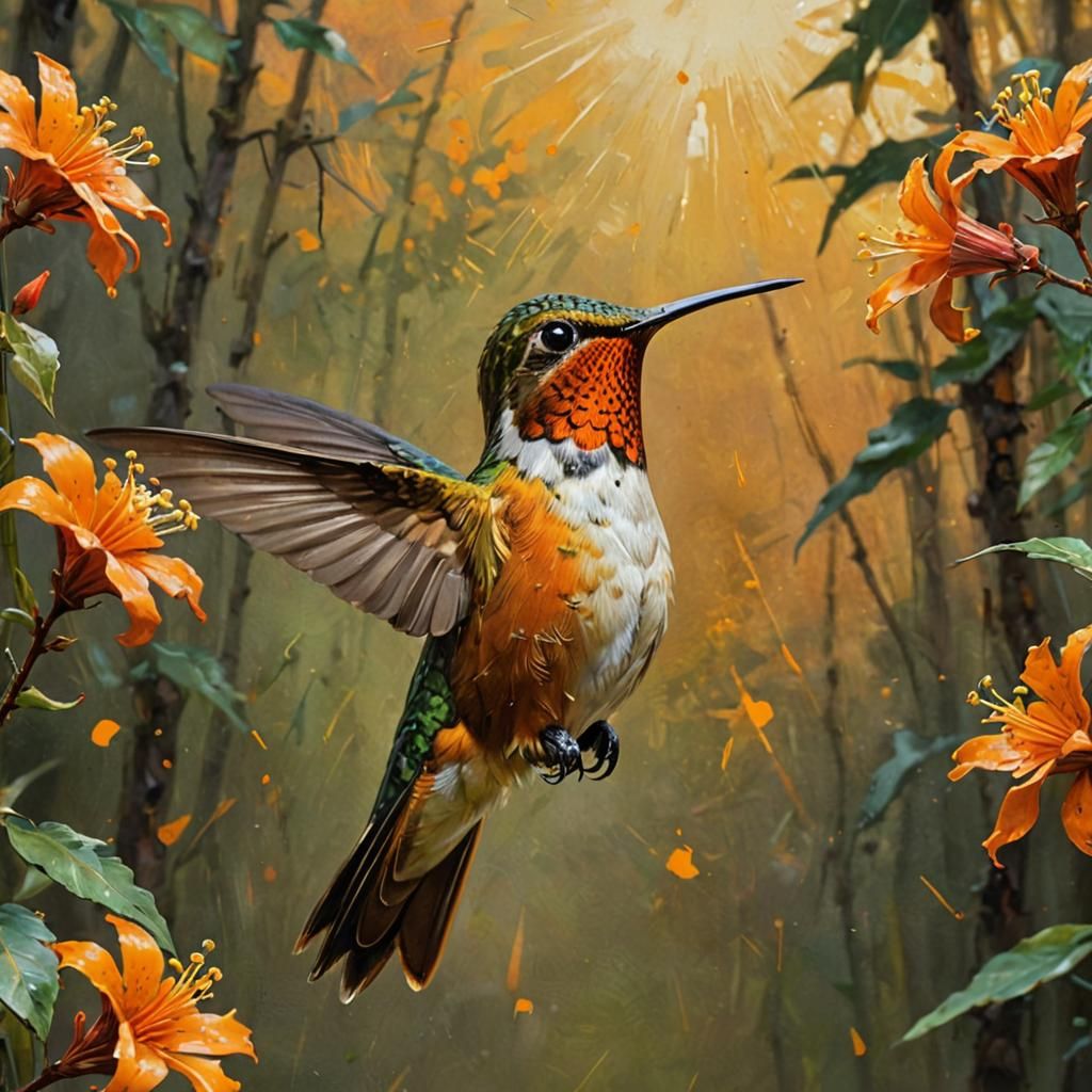 Rufous Hummingbird in an Oil Painting Style