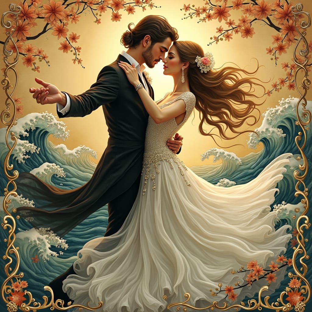 Couple's Waltz in Ornate Ukiyo-e Style