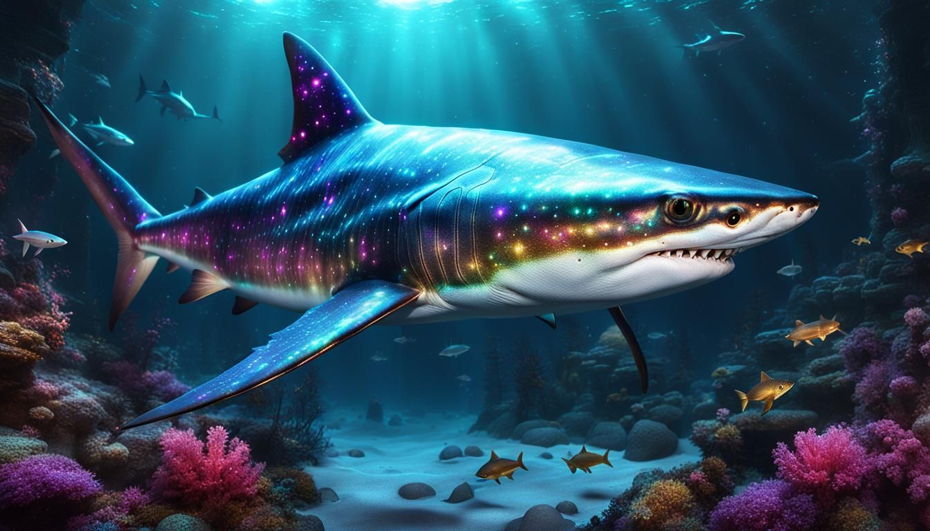 Galactic Bejeweled Shark: A Fantastical Matte Painting