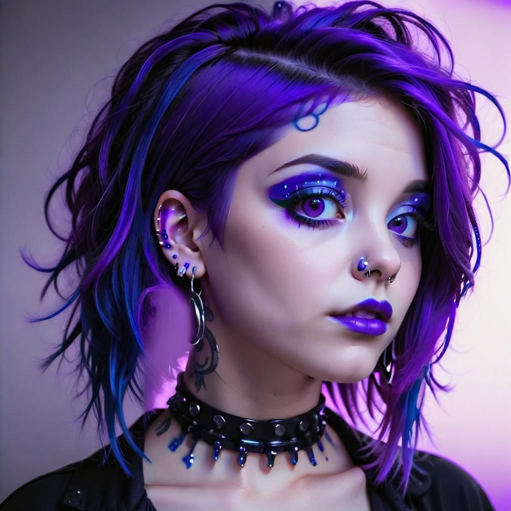 Person with Purple and Blue Hair Close-Up