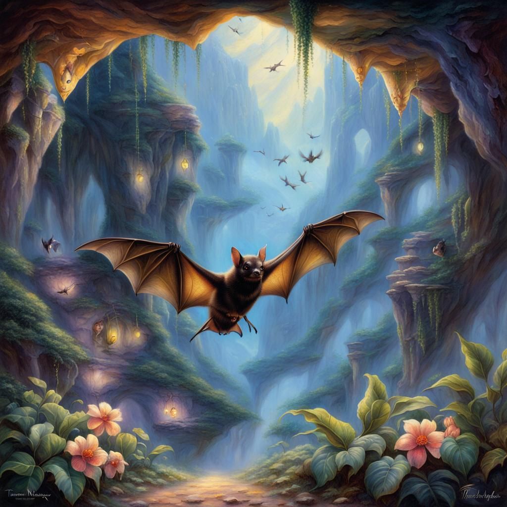 Ethereal Baby Fruit Bat in Cave