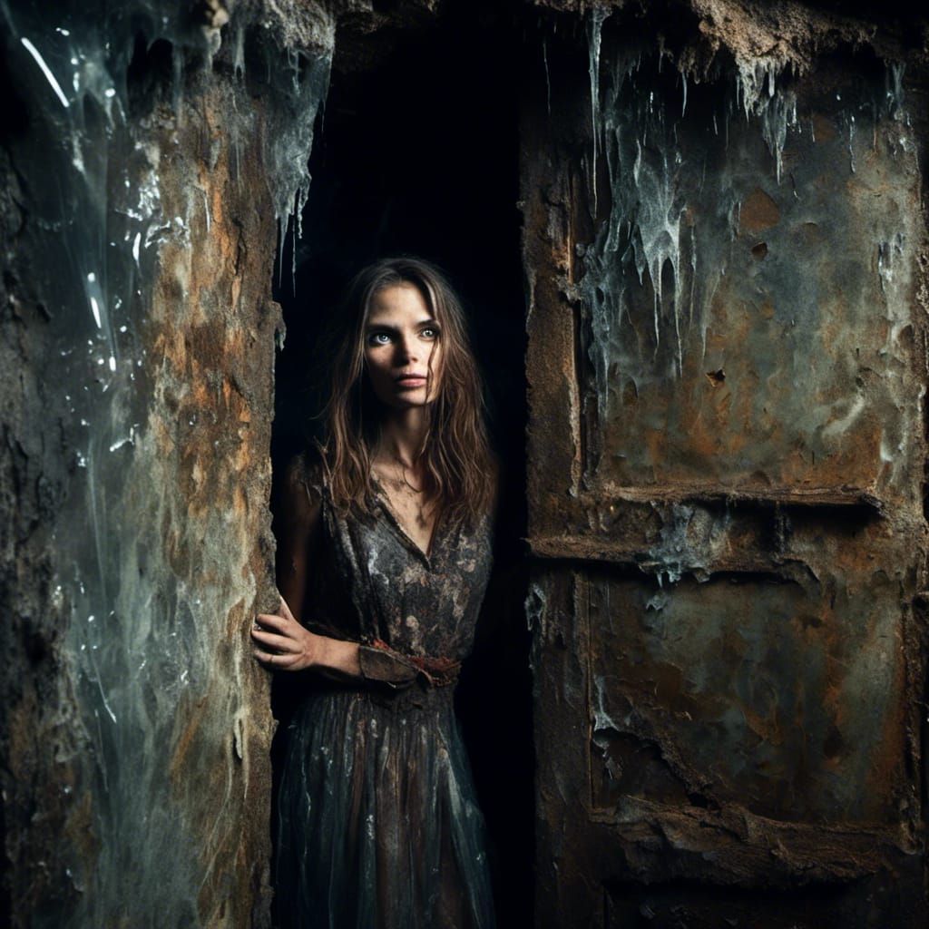Mysterious Woman in Cave: Macabre Portrait