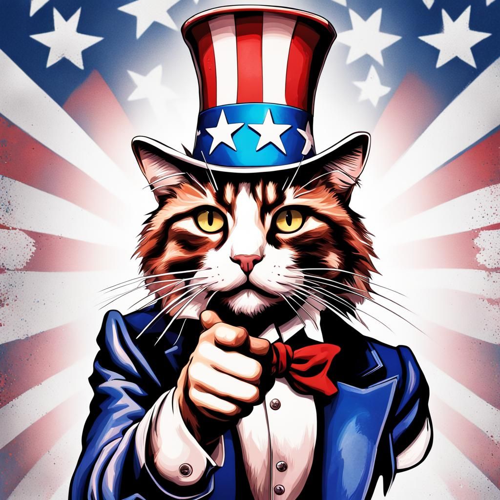 Hyperrealistic Cat Uncle Sam "We Want You!" Poster