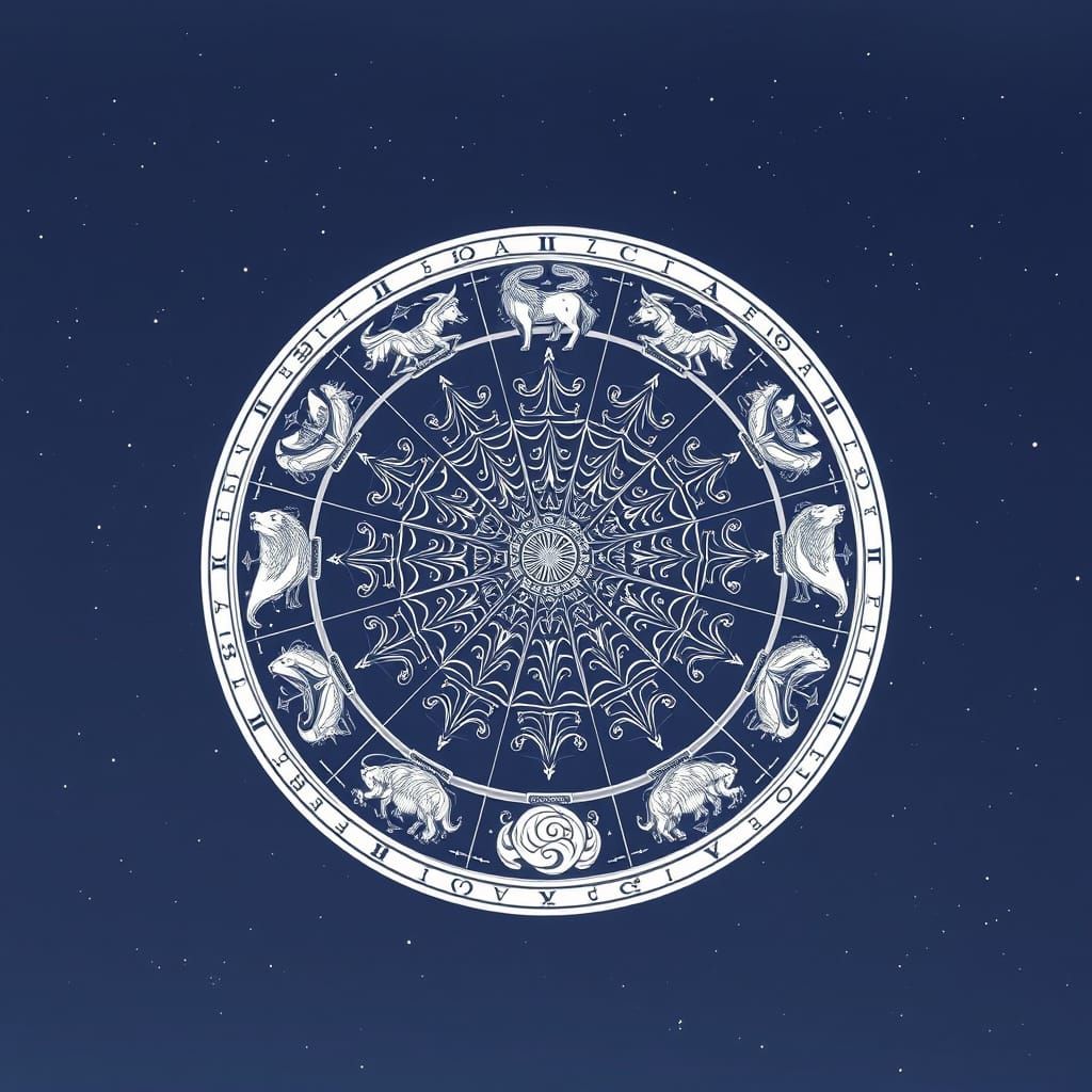 Sacred Geometry Zodiac Wheel in Mystical Art Style