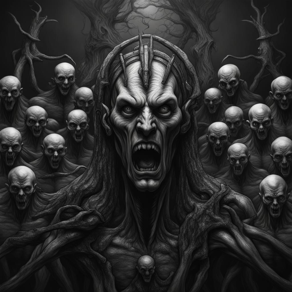 Horrific Multi-Limbed Portrait in Dark Fantasy Style