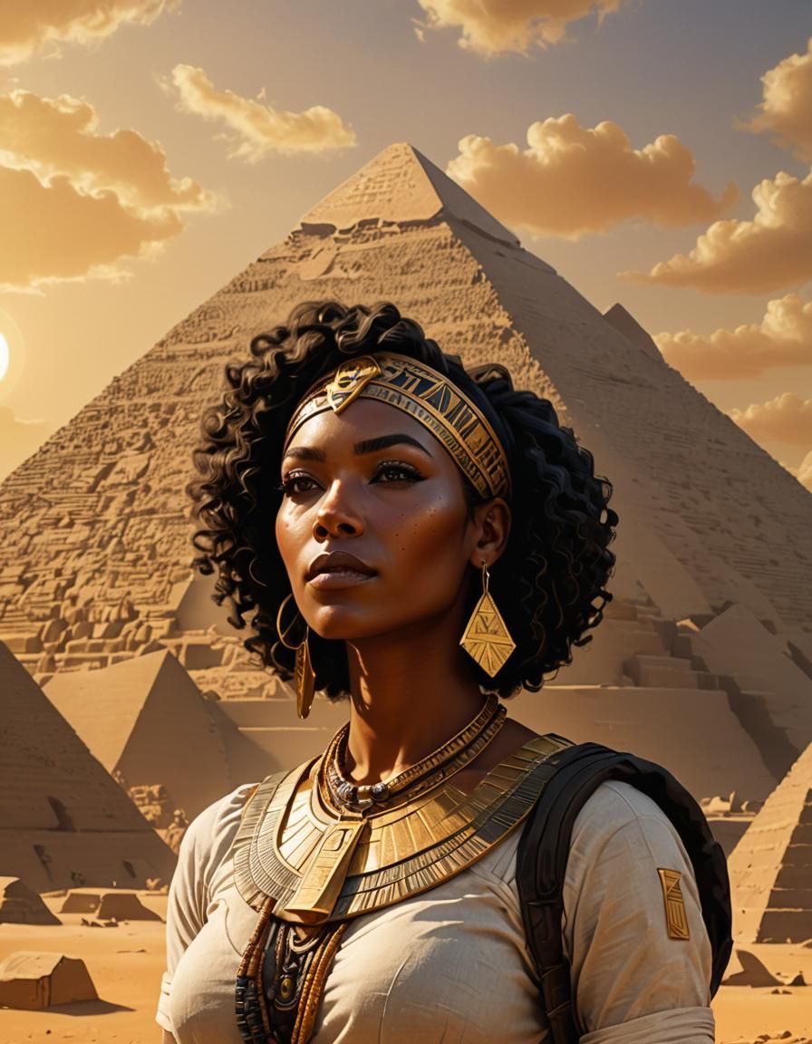 Archeologist Contemplates Pyramids in Golden Light