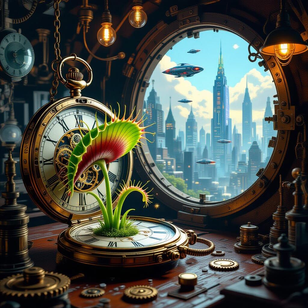 Steampunk Time Portal Reveals Futuristic Cityscape