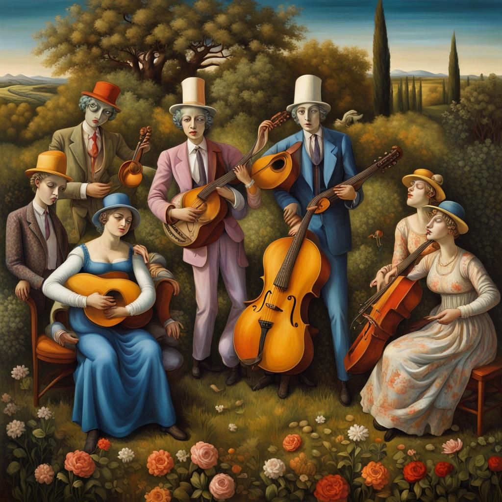 Eccentric Musicians in a Whimsical Landscape