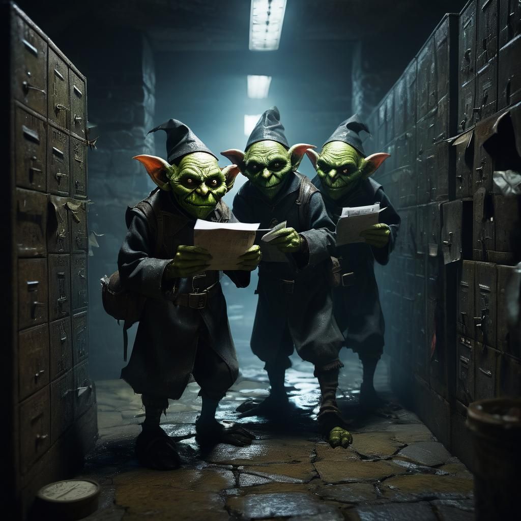 Mail Room Goblins Sorting Mail in Dark Fantasy Style