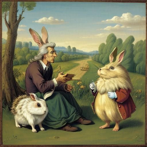 Rabbit and Hedgehog Portrait in Classical Style
