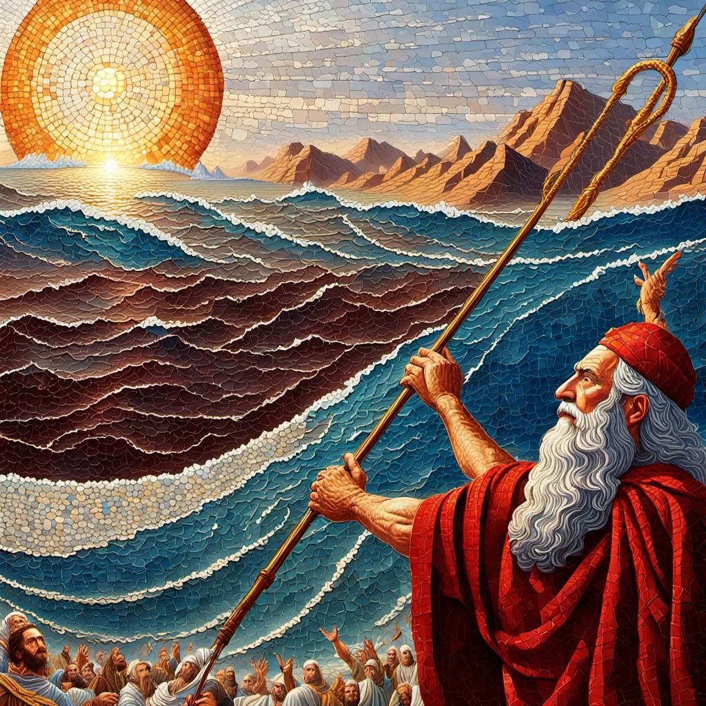 Moses Standing at the Edge of the Red Sea in a Detailed Matt...