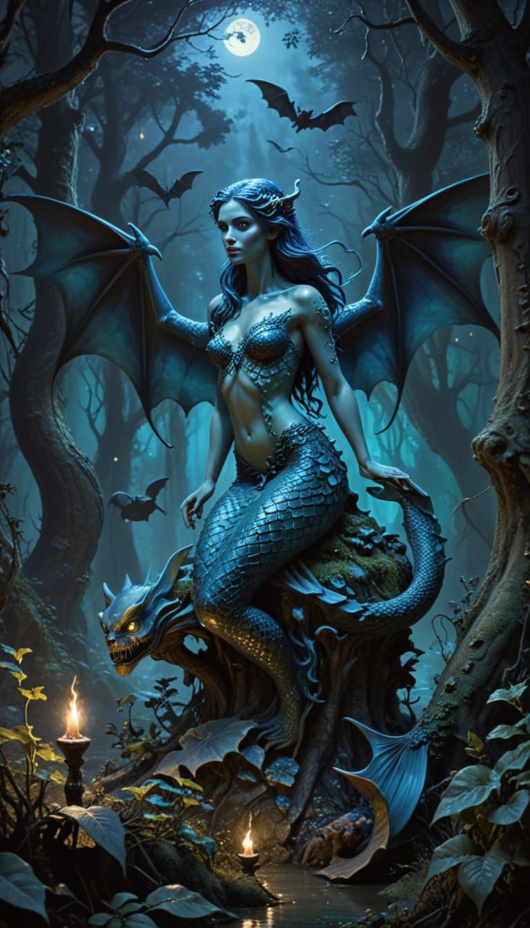 Human Encounter with an Alien in a Moonlit Enchanted Forest