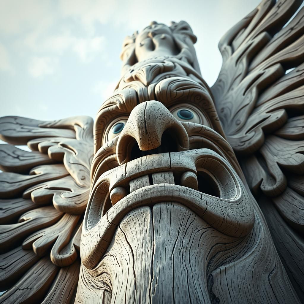 Majestic Alaskan Totem Pole in Hyper-Realistic Style