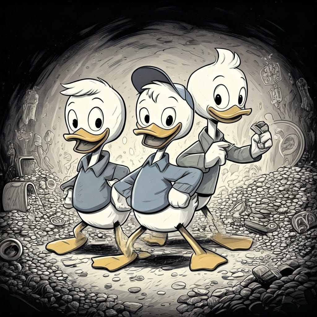 DuckTales Trio in Ink Drawing Style