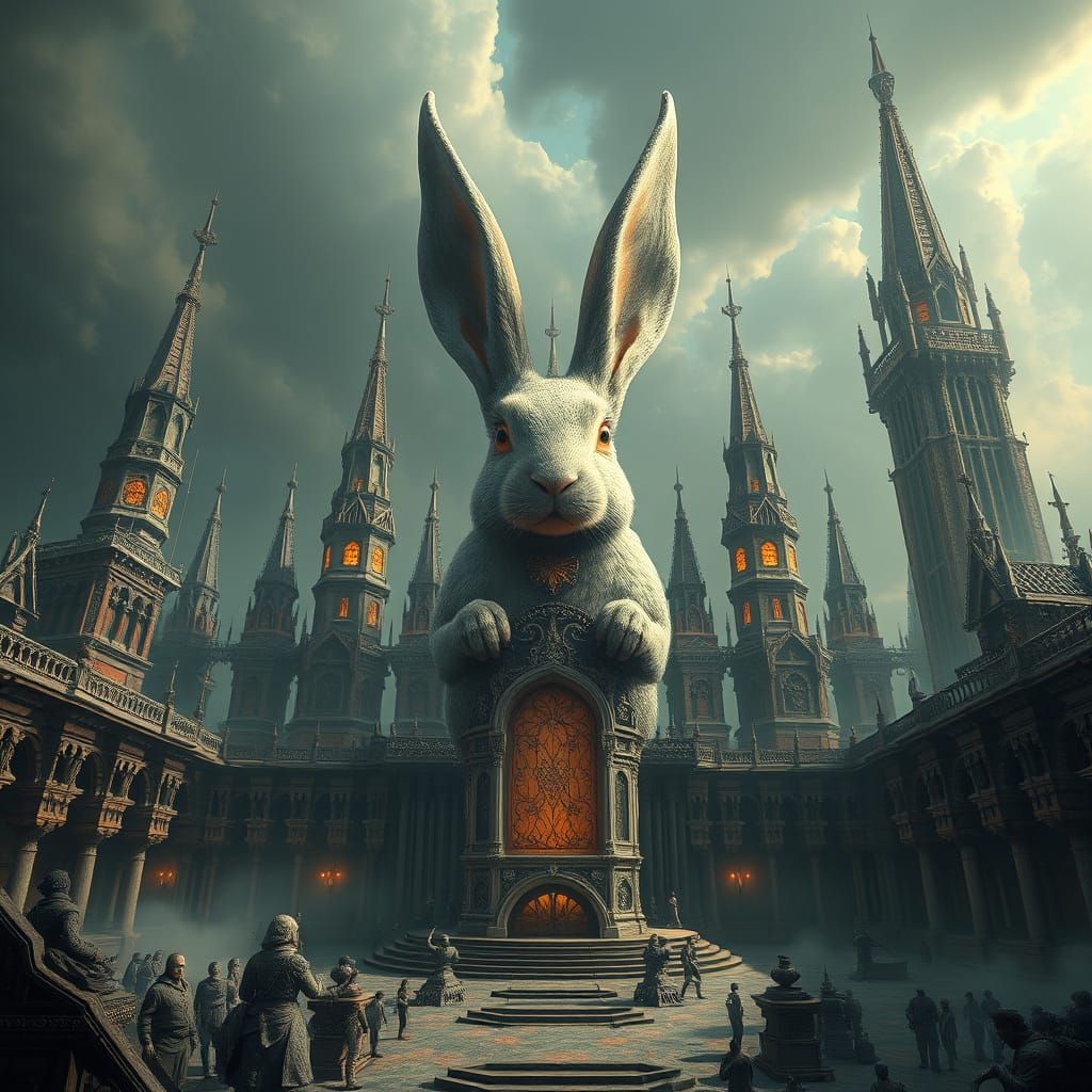 Surreal Rabbit in Epic Architectural Landscape