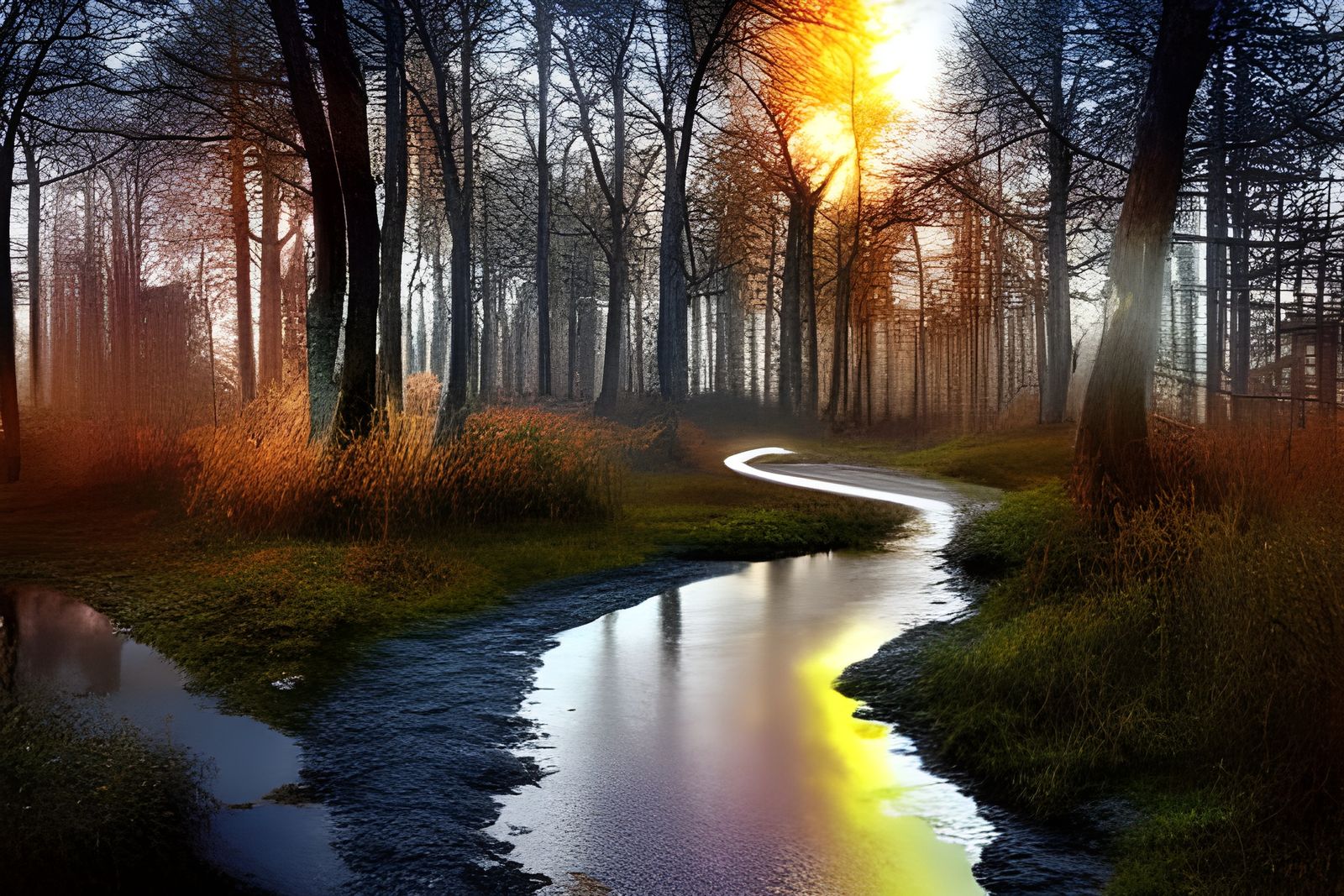 Bioluminescent Path at Night in Biopunk Style