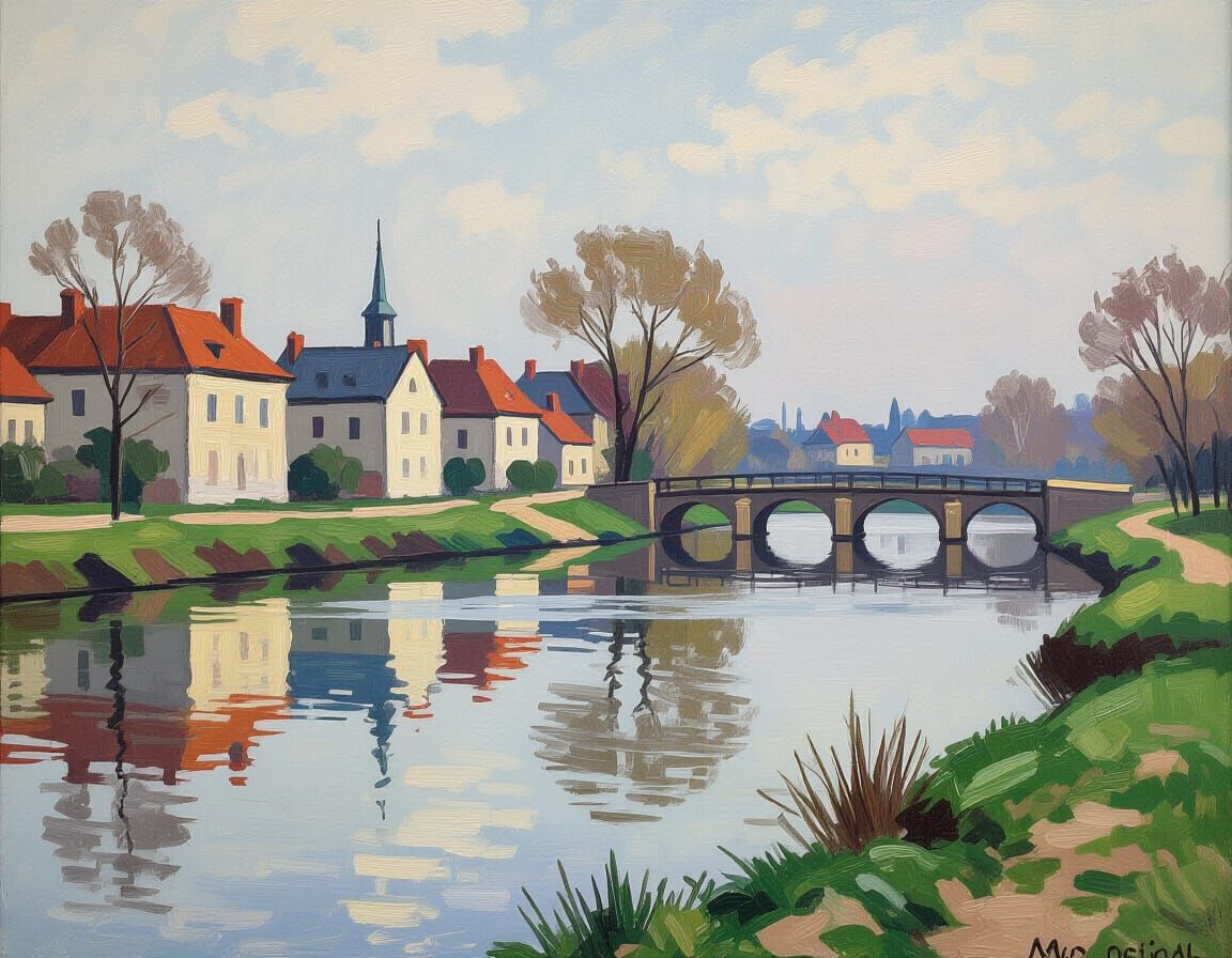 Impressionistic Riverbank Landscape with Soft Light