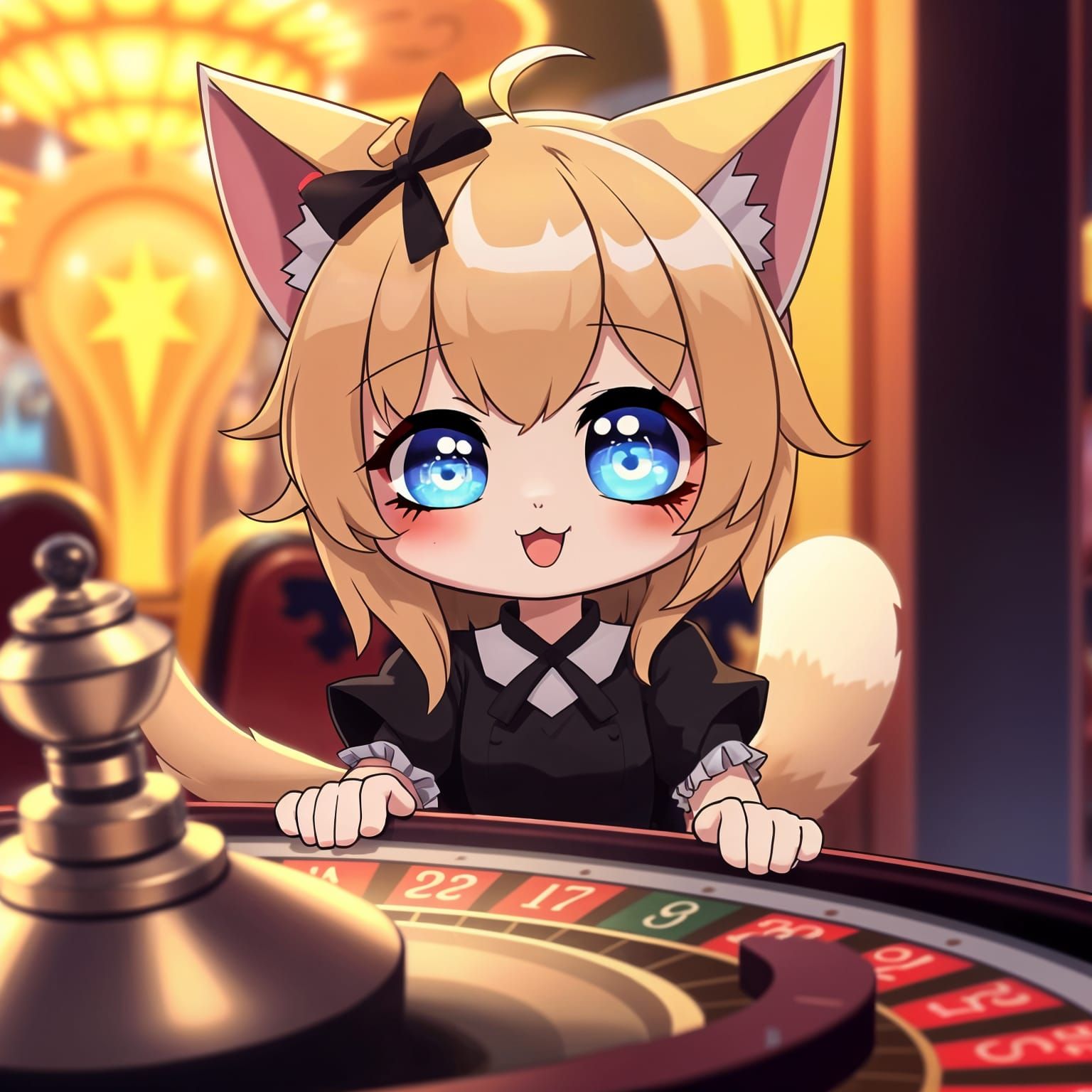 Anime Catgirl Lady Luck Spins Roulette Wheel