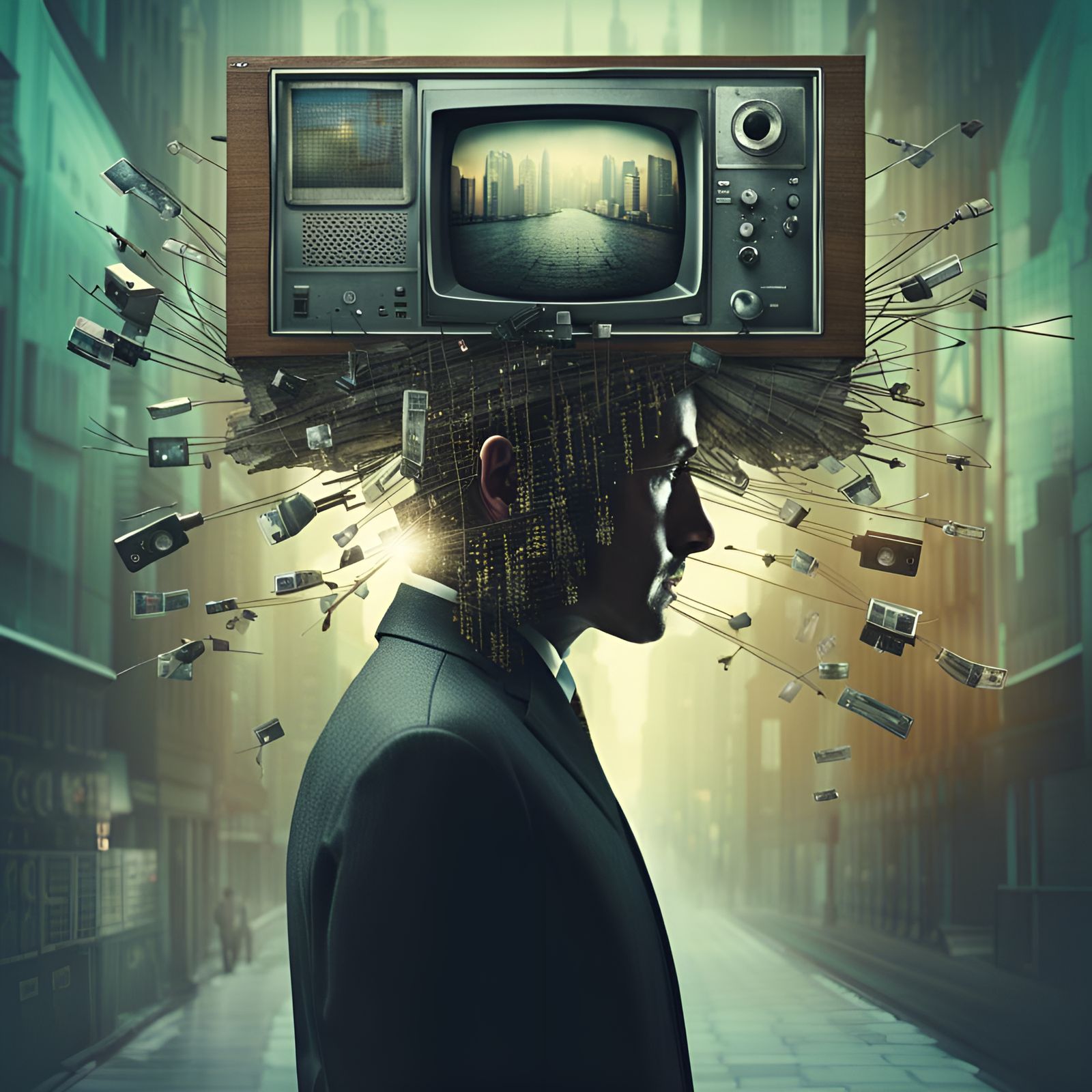 TV Head Unplugs: Double Exposure Collage
