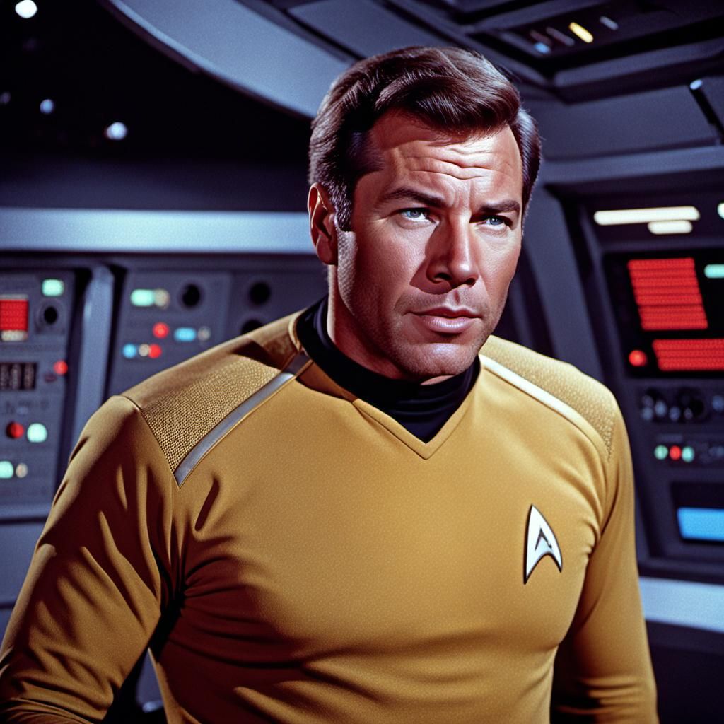 William Shatner as Captain Kirk on the Starship Enterprise