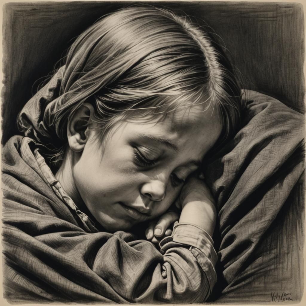 Mother's Protective Embrace in Charcoal