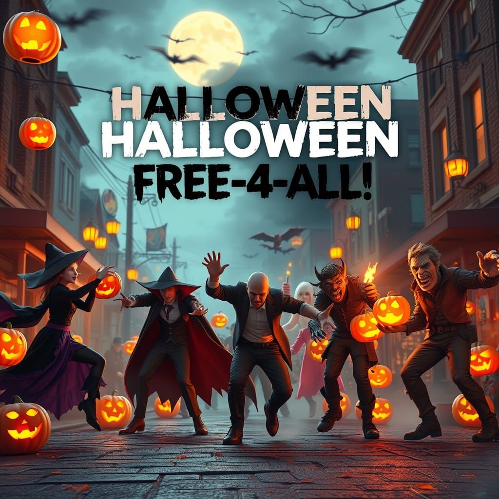 Halloween Free-4-All: Spooky Street Scene in 3D Anime Style