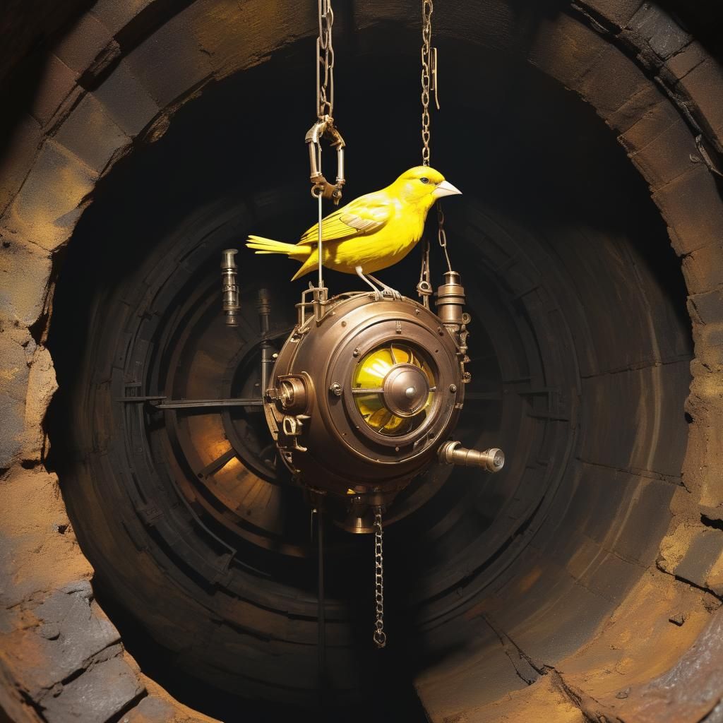 Psychedelic Steampunk Canary in Mine Shaft