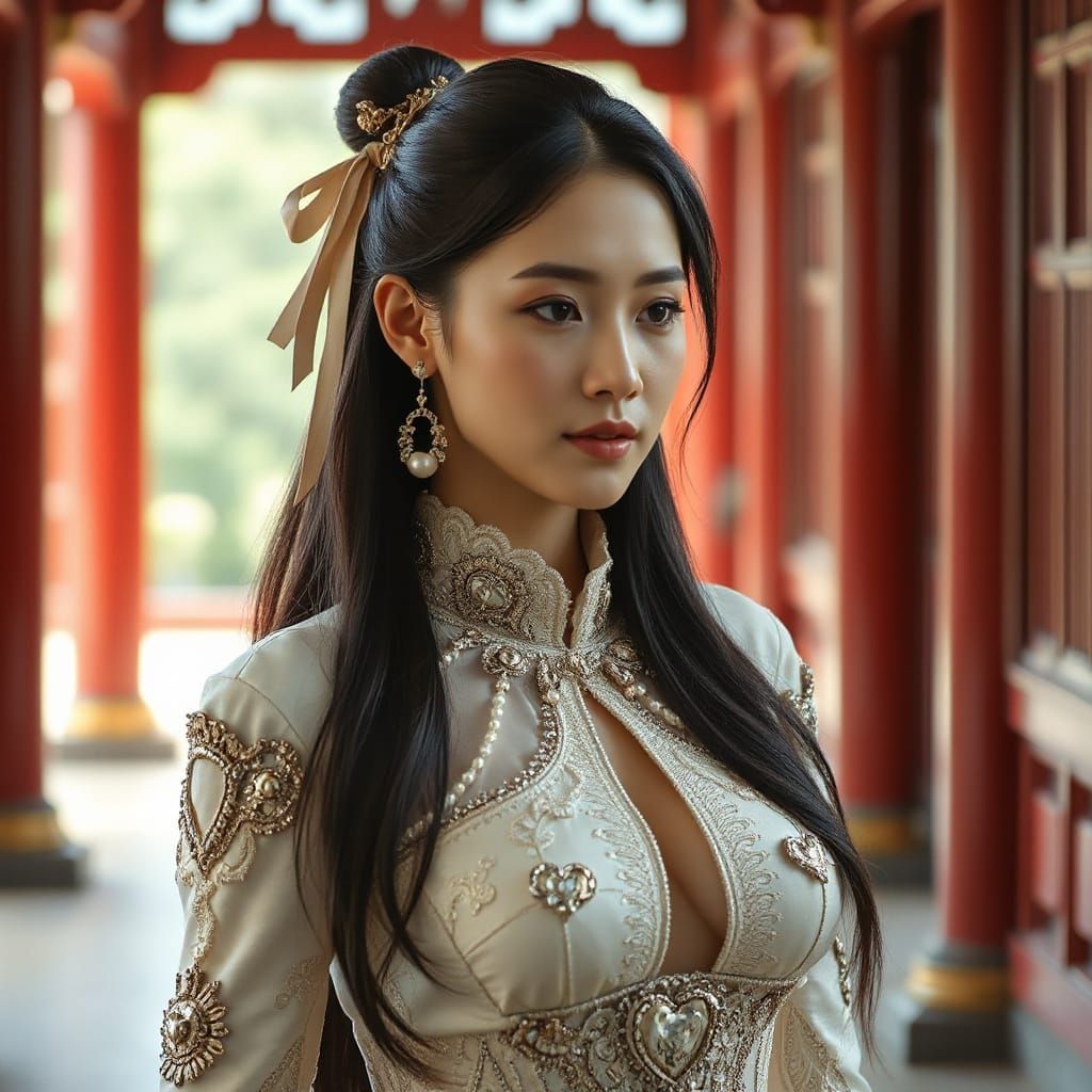 Regal Korean Woman in Ornate Bodice, Fantasy Realism