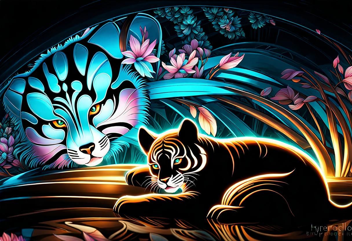 Cyberpunk Blown Glass Tiger Cub with Floral Design