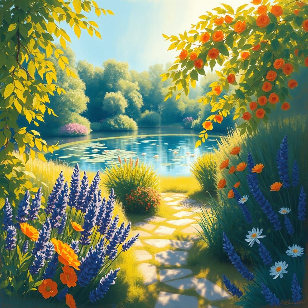 Soft Focus Summer Garden in Whimsical Impressionist Style
