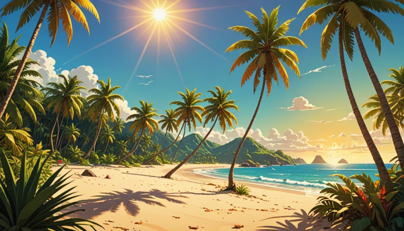 Cartoon Castaways Enjoy Tropical Beach Paradise