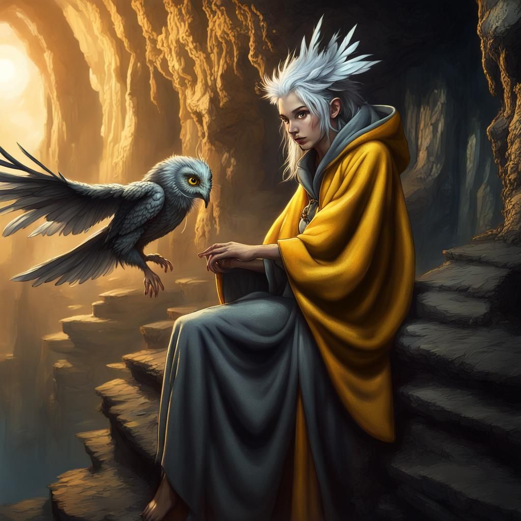 Feathered Harpy Girl Finds Cave Door